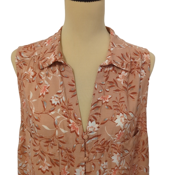 Dusty Pink Sleeveless Top Floral Pattern Long Back XL Size Extra Large Blouse - Picture 2 of 7